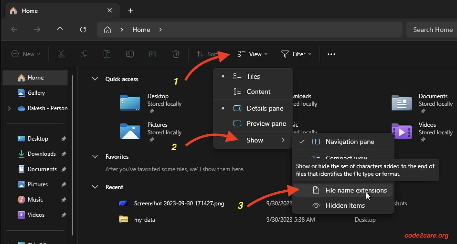 Show File name extensions on Windows 11